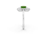 White gold Cushion Cut Peridot Floral Double Halo Engagement Ring with Prong Setting_86