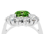 White gold Cushion Cut Peridot Floral Double Halo Engagement Ring with Prong Setting_88