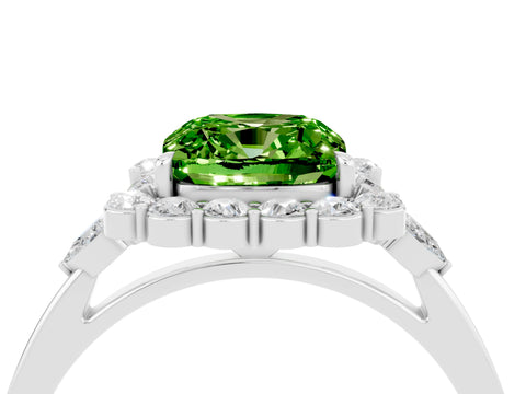 White gold Cushion Cut Peridot Halo Ring with Pear Side Stones and Prong Setting_28