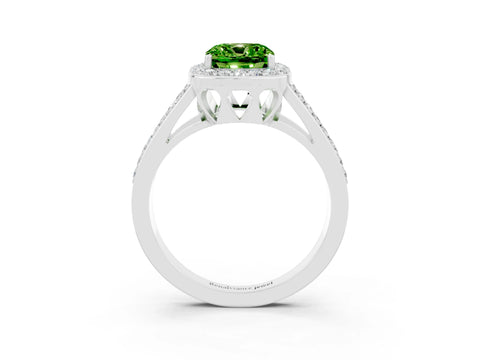 White gold Cushion Cut Peridot Halo Ring with Split Shank U-Prong Band and Four-Prong Setting_3