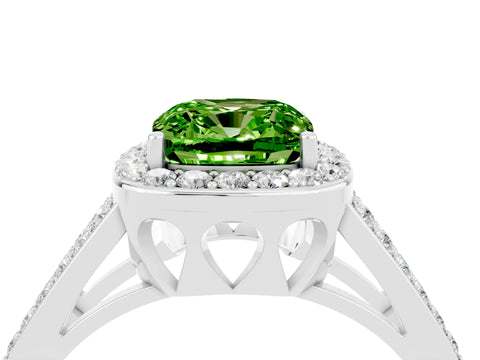 White gold Cushion Cut Peridot Halo Ring with Split Shank U-Prong Band and Four-Prong Setting_4