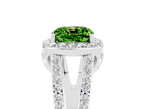 White gold Cushion Cut Peridot Halo Ring with Split Shank U-Prong Band and Four-Prong Setting_5