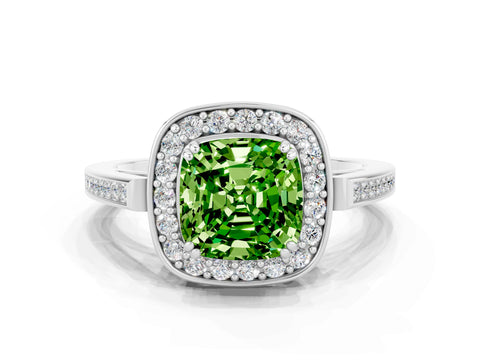 White gold Cushion Cut Peridot Halo Ring with Split Shank and Four-Prong Setting_35