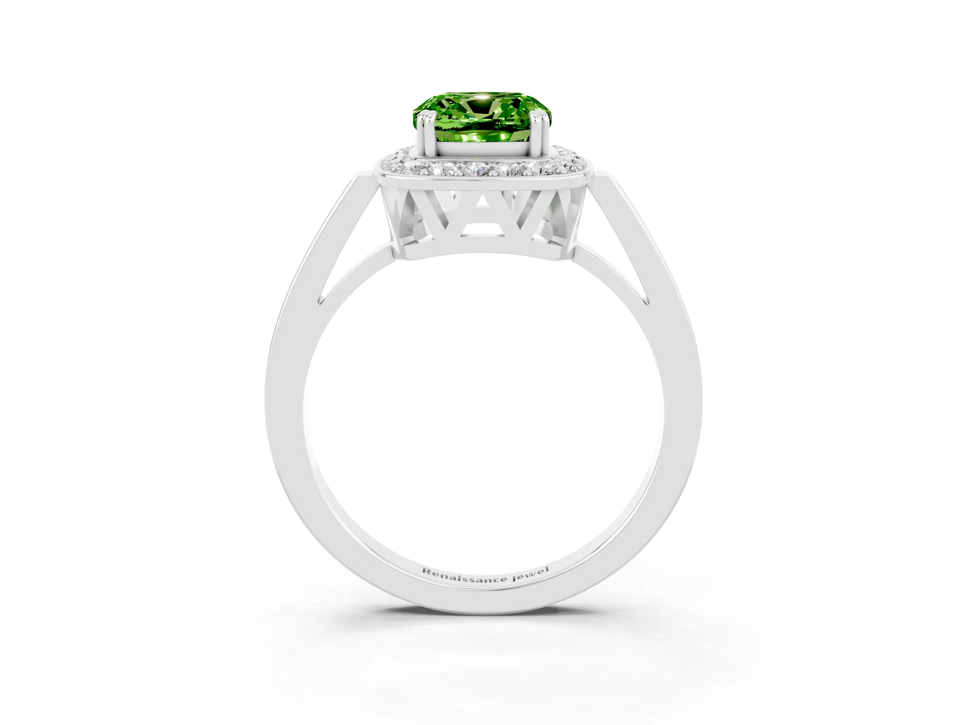 White gold Cushion Cut Peridot Halo Ring with Split Shank and Four-Prong Setting_38