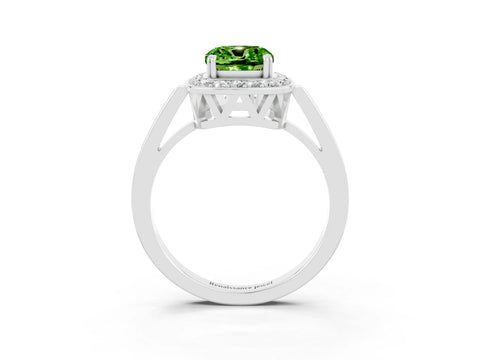 White gold Cushion Cut Peridot Halo Ring with Split Shank and Four-Prong Setting_3