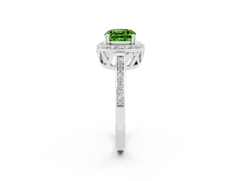 White gold Cushion Cut Peridot Halo Ring with Split Shank and Four-Prong Setting_43