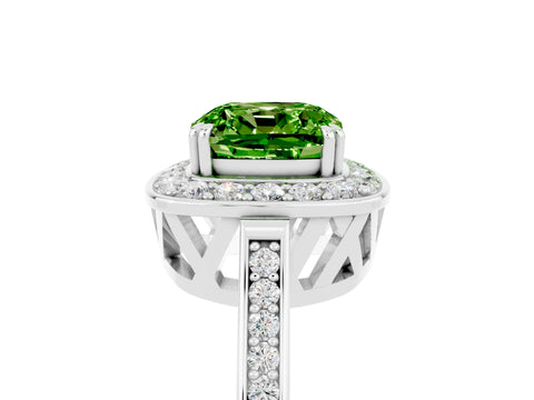 White gold Cushion Cut Peridot Halo Ring with Split Shank and Four-Prong Setting_46