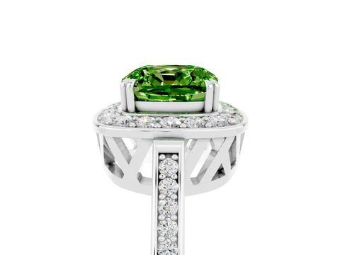 White gold Cushion Cut Peridot Halo Ring with Split Shank and Four-Prong Setting_5