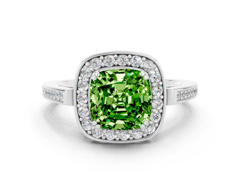 White gold Cushion Cut Peridot Halo Ring with Split Shank and Four-Prong Setting_8