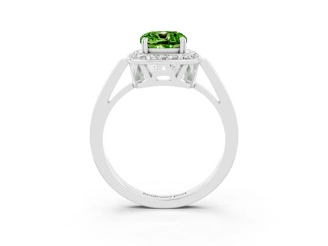 White gold Cushion Cut Peridot Halo Ring with Split Shank and Four-Prong Setting_9