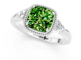 White gold Cushion Cut Peridot Halo Ring with Tapered Band and Four-Prong Setting_1