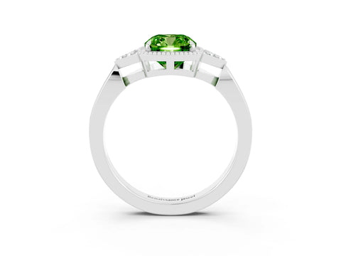 White gold Cushion Cut Peridot Halo Ring with Tapered Band and Four-Prong Setting_3