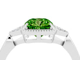 White gold Cushion Cut Peridot Halo Ring with Tapered Band and Four-Prong Setting_4