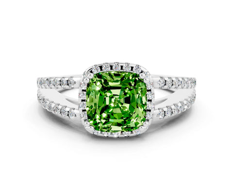 White gold Cushion Cut Peridot Halo Split Shank Engagement Ring_12