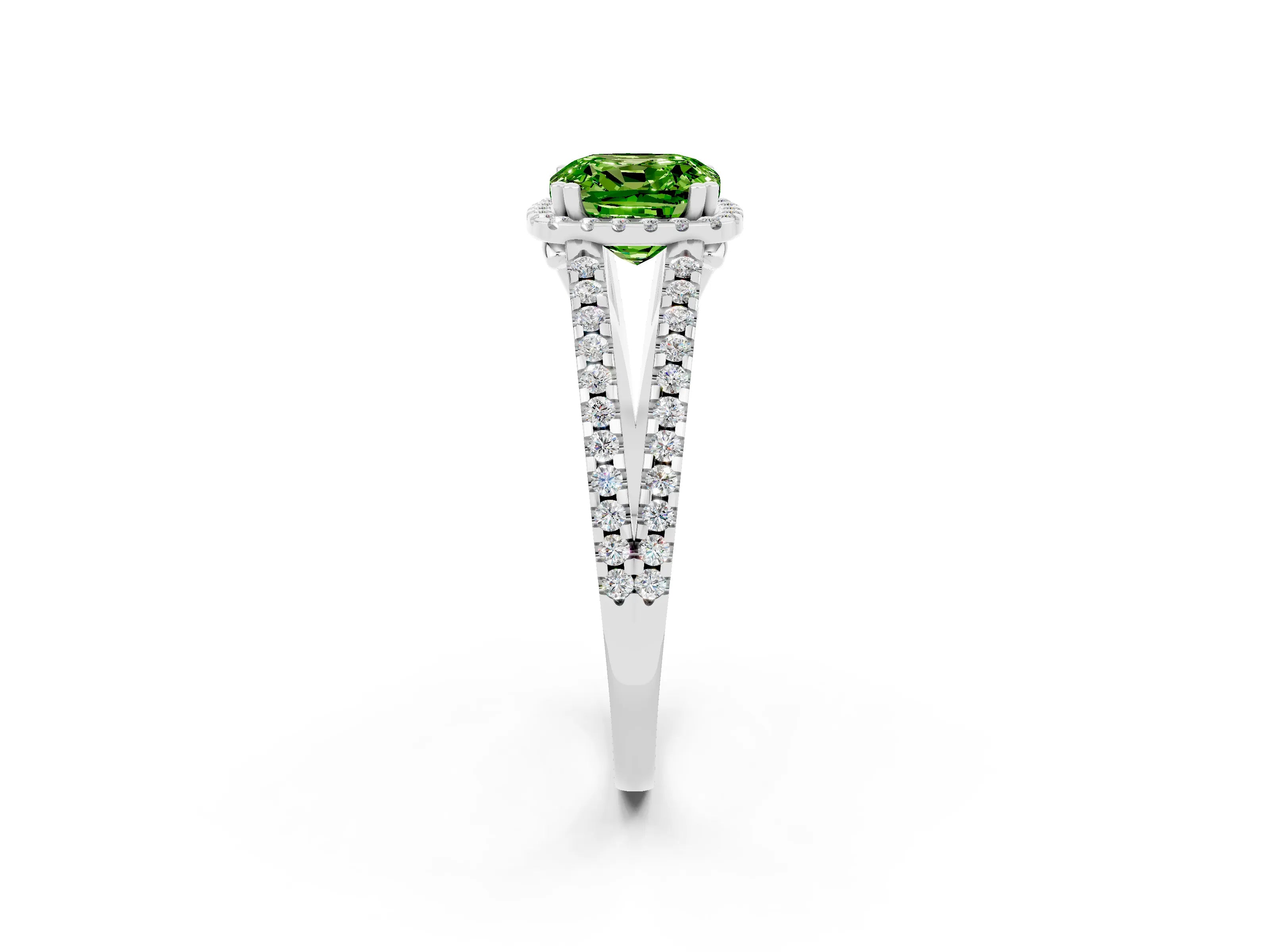 White gold Cushion Cut Peridot Halo Split Shank Engagement Ring_14