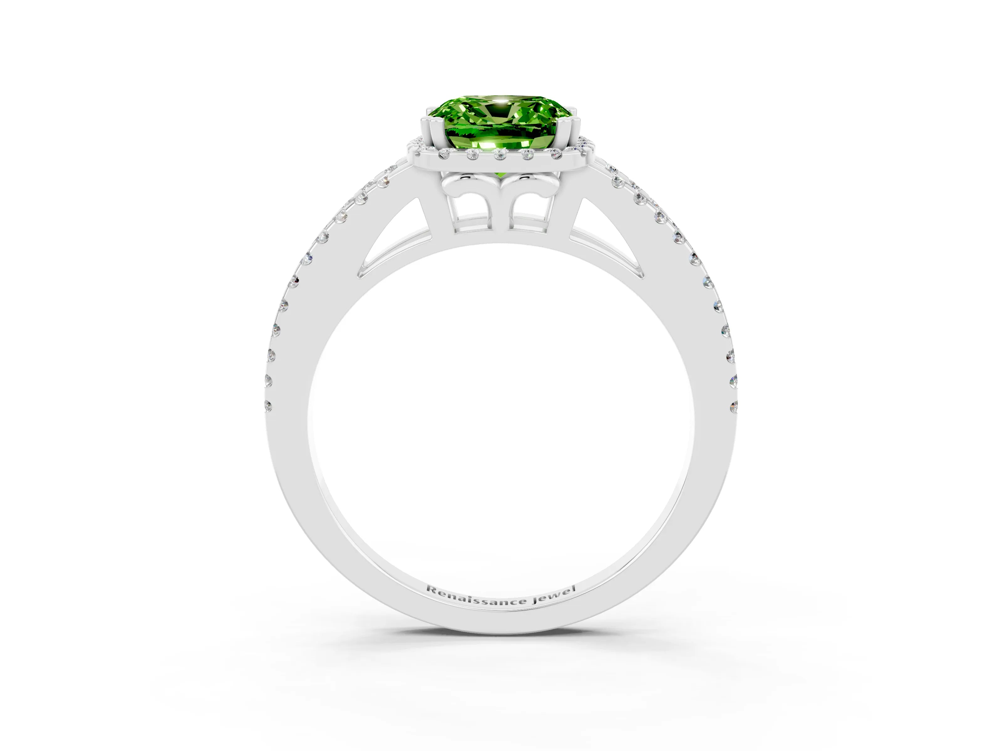White gold Cushion Cut Peridot Halo Split Shank Engagement Ring_15