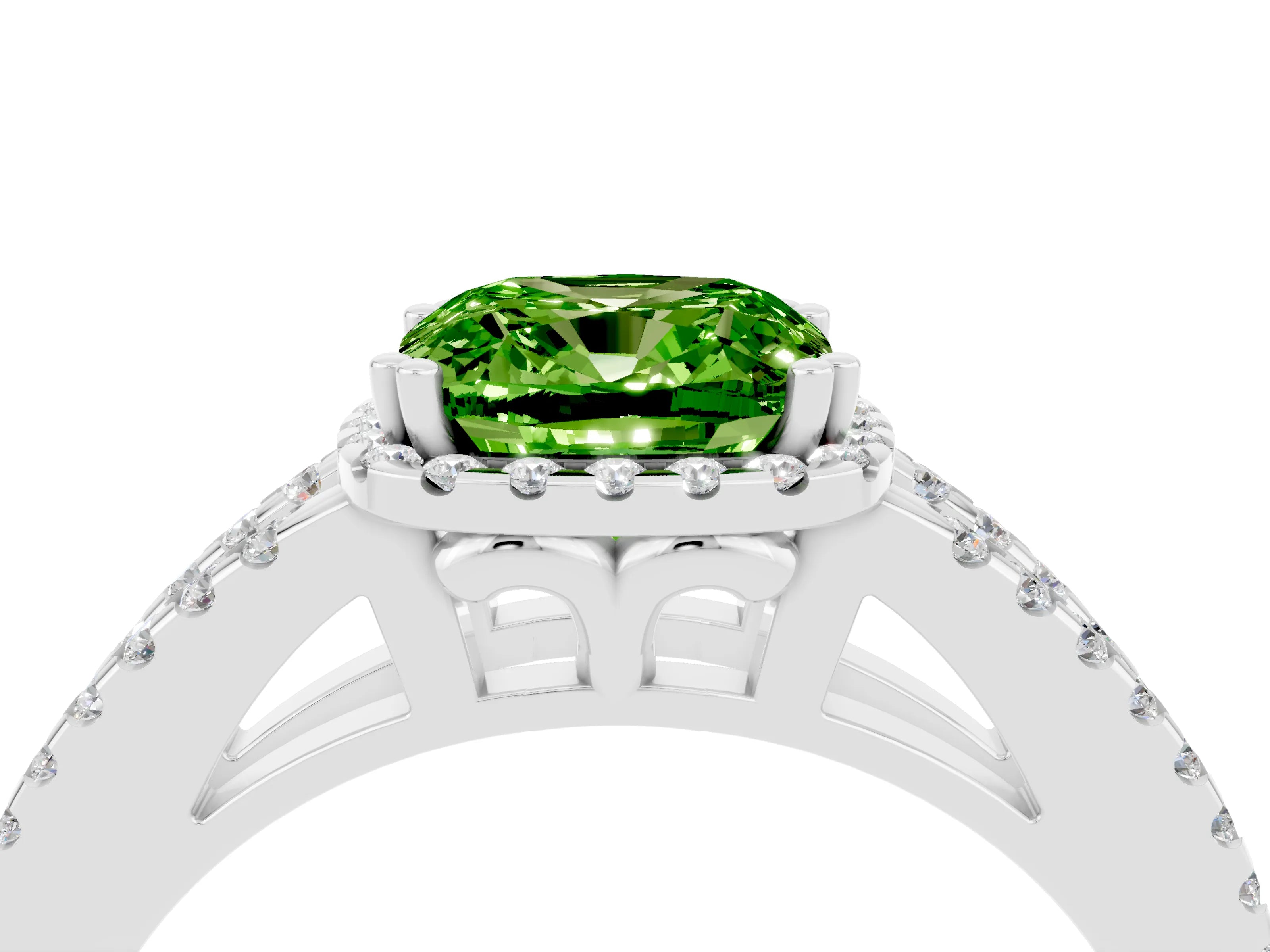 White gold Cushion Cut Peridot Halo Split Shank Engagement Ring_16