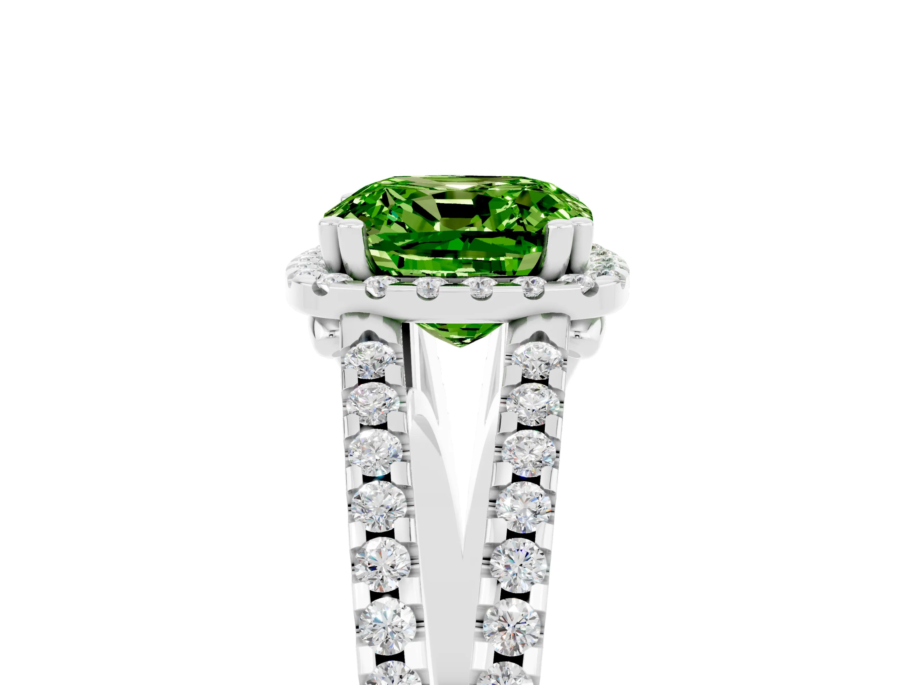 White gold Cushion Cut Peridot Halo Split Shank Engagement Ring_17