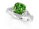White gold Cushion Cut Peridot Halo Twist Band Solitaire Prong Setting Ring_1