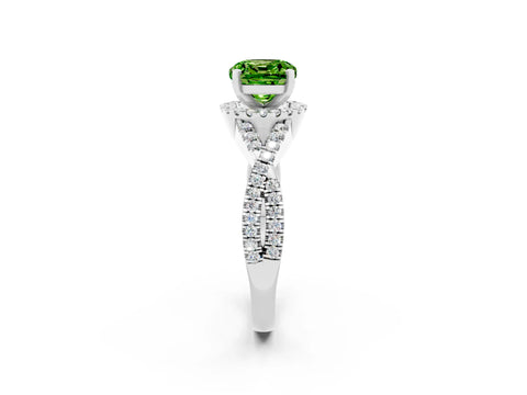 White gold Cushion Cut Peridot Halo Twist Band Solitaire Prong Setting Ring_2