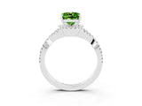 White gold Cushion Cut Peridot Halo Twist Band Solitaire Prong Setting Ring_3