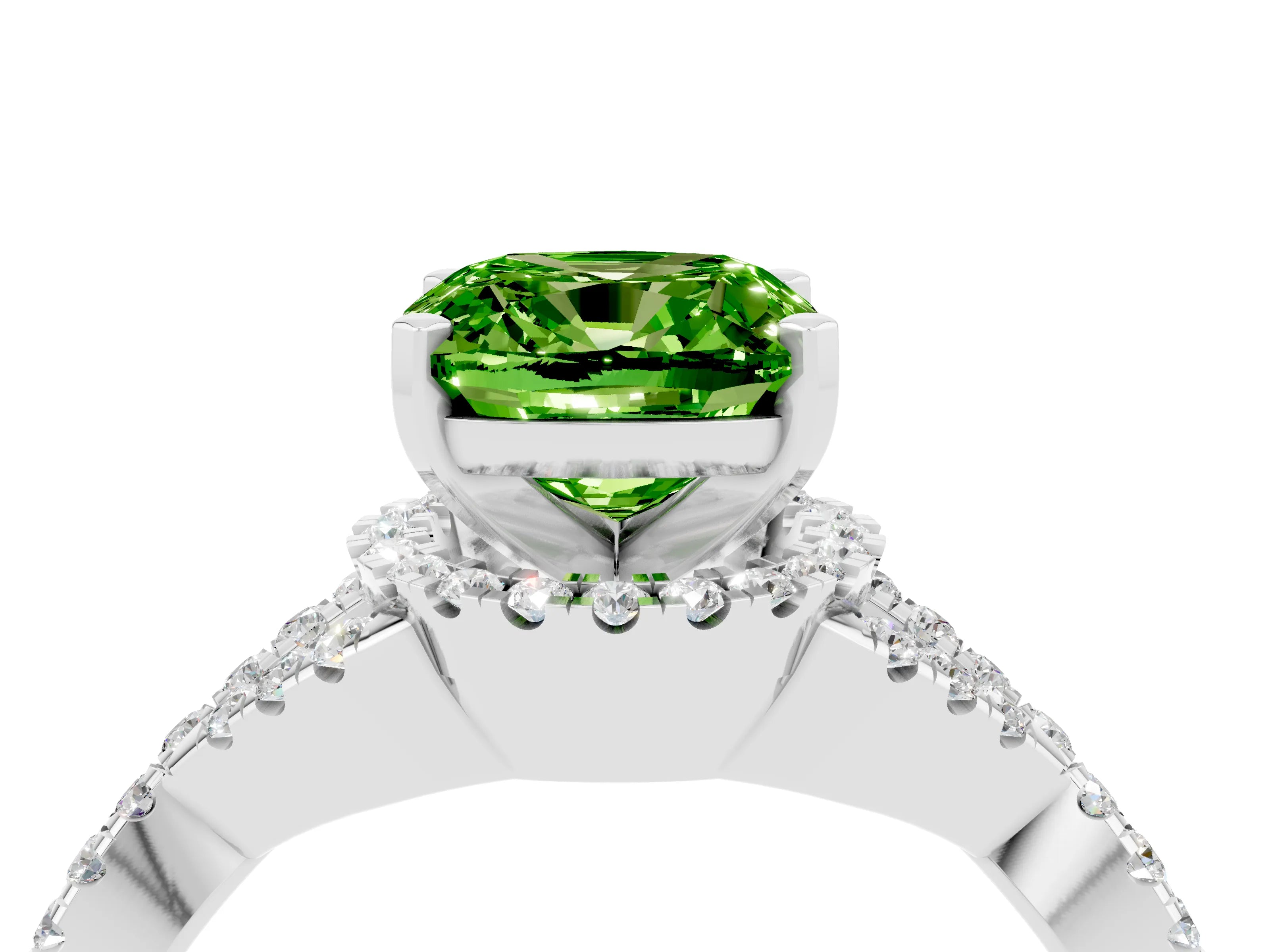 White gold Cushion Cut Peridot Halo Twist Band Solitaire Prong Setting Ring_4