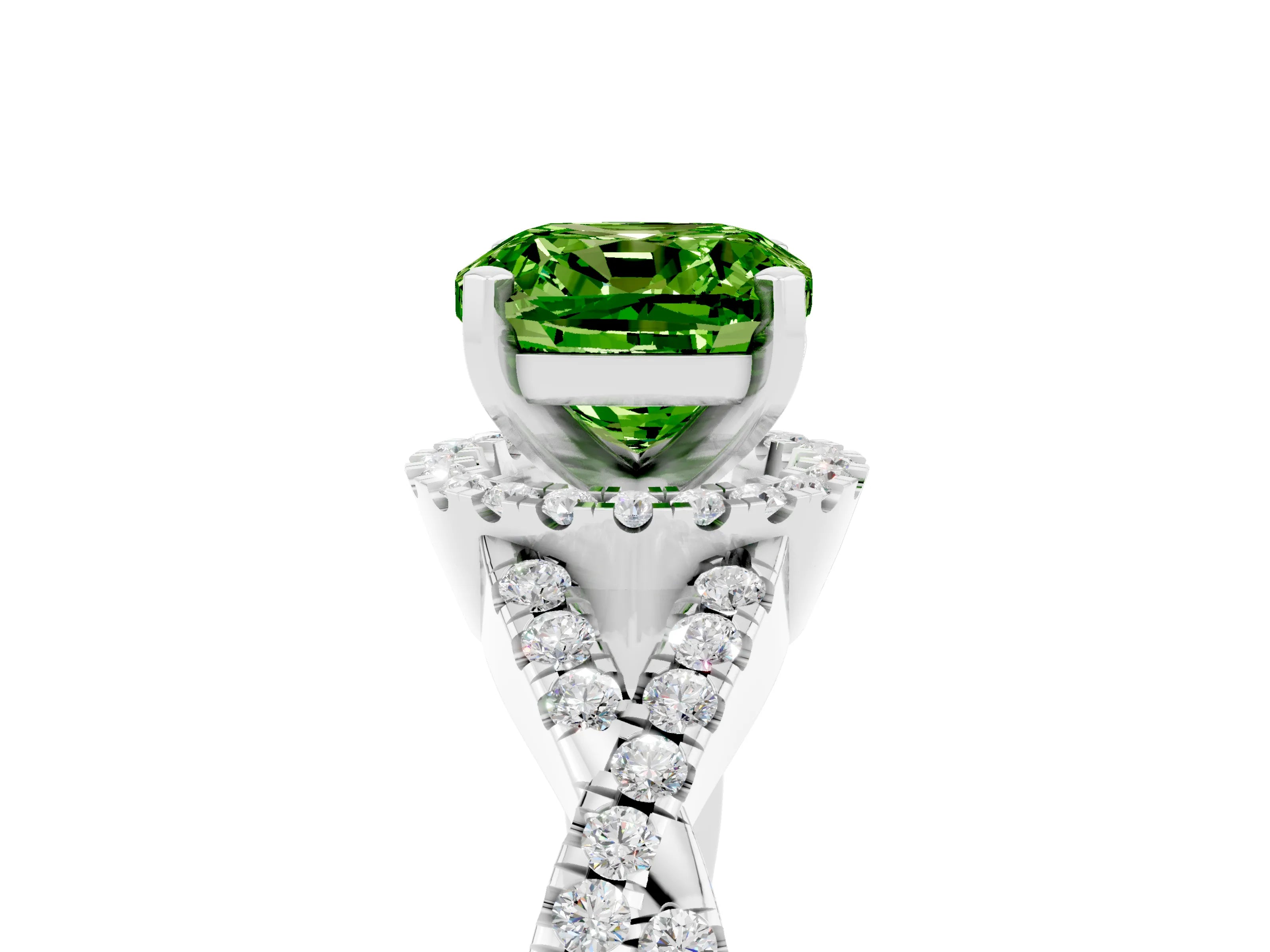 White gold Cushion Cut Peridot Halo Twist Band Solitaire Prong Setting Ring_5