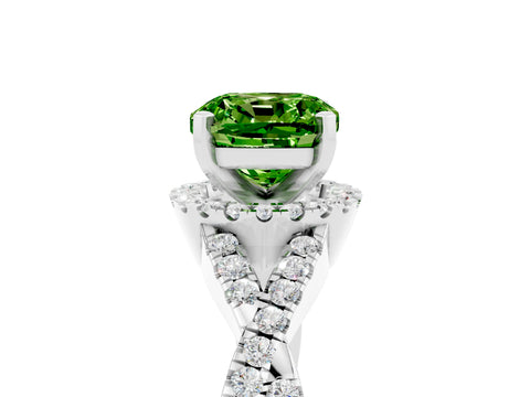 White gold Cushion Cut Peridot Halo Twist Band Solitaire Prong Setting Ring_5