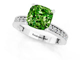 White gold Cushion Cut Peridot Milgrain Pavé Engagement Ring with Four-Prong Setting_13
