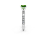 White gold Cushion Cut Peridot Milgrain Pavé Engagement Ring with Four-Prong Setting_14