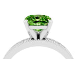 White gold Cushion Cut Peridot Milgrain Pavé Engagement Ring with Four-Prong Setting_16