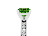 White gold Cushion Cut Peridot Milgrain Pavé Engagement Ring with Four-Prong Setting_17
