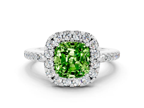 White gold Cushion Cut Peridot Pavé Halo Ring with Four-Prong Setting_12