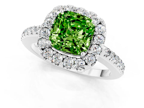 White gold Cushion Cut Peridot Pavé Halo Ring with Four-Prong Setting_13