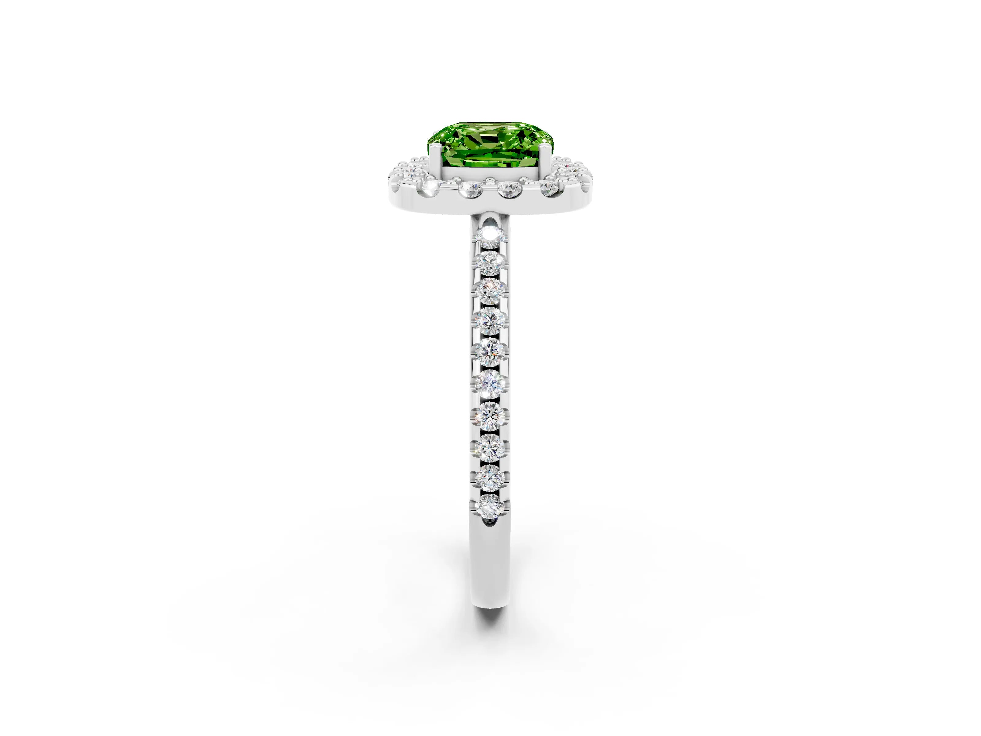 White gold Cushion Cut Peridot Pavé Halo Ring with Four-Prong Setting_14