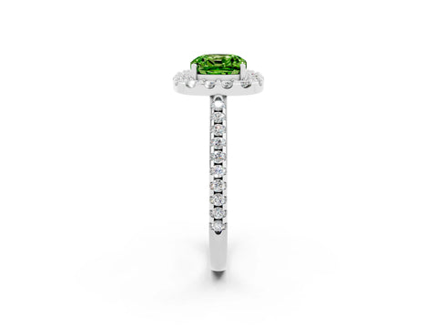 White gold Cushion Cut Peridot Pavé Halo Ring with Four-Prong Setting_14