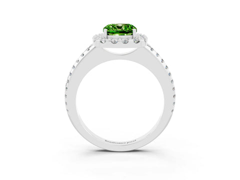 White gold Cushion Cut Peridot Pavé Halo Ring with Four-Prong Setting_15