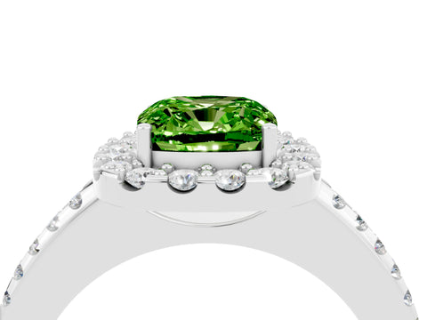 White gold Cushion Cut Peridot Pavé Halo Ring with Four-Prong Setting_16