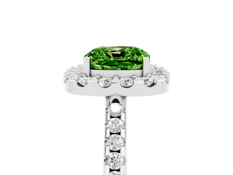 White gold Cushion Cut Peridot Pavé Halo Ring with Four-Prong Setting_17