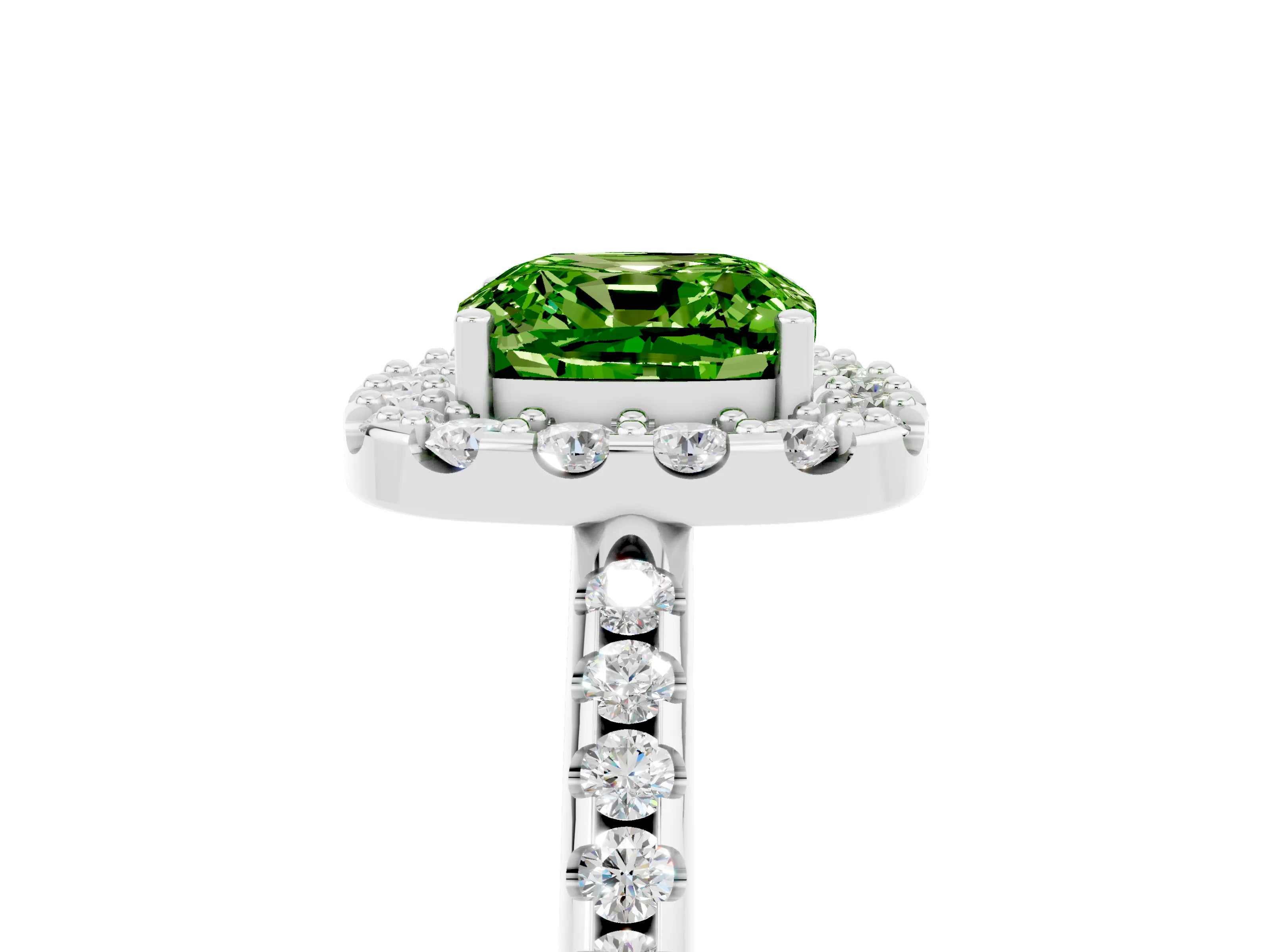 White gold Cushion Cut Peridot Pavé Halo Ring with Four-Prong Setting_17