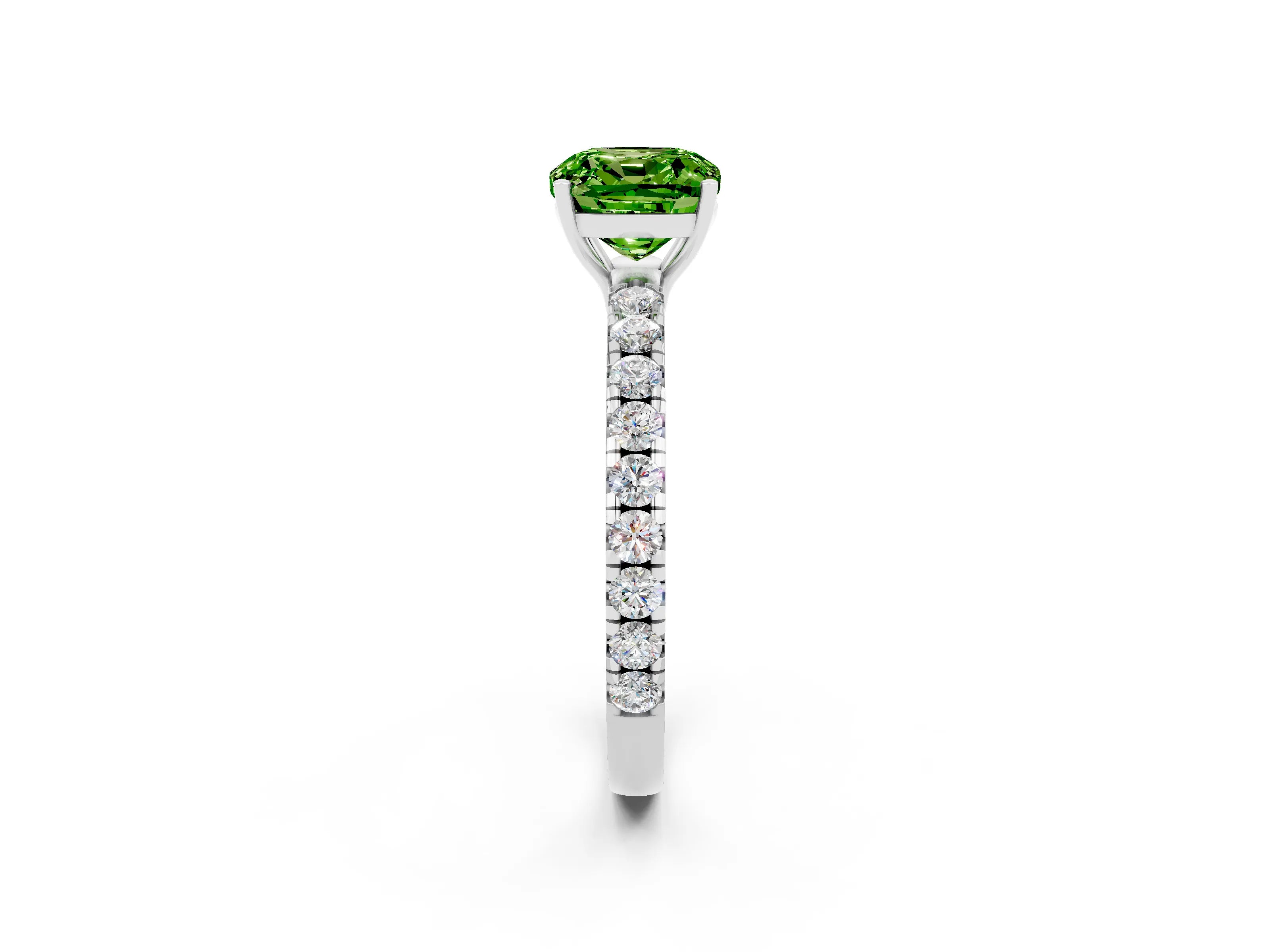 White gold Cushion Cut Peridot Pavé Solitaire Engagement Ring with Four-Prong Setting_14