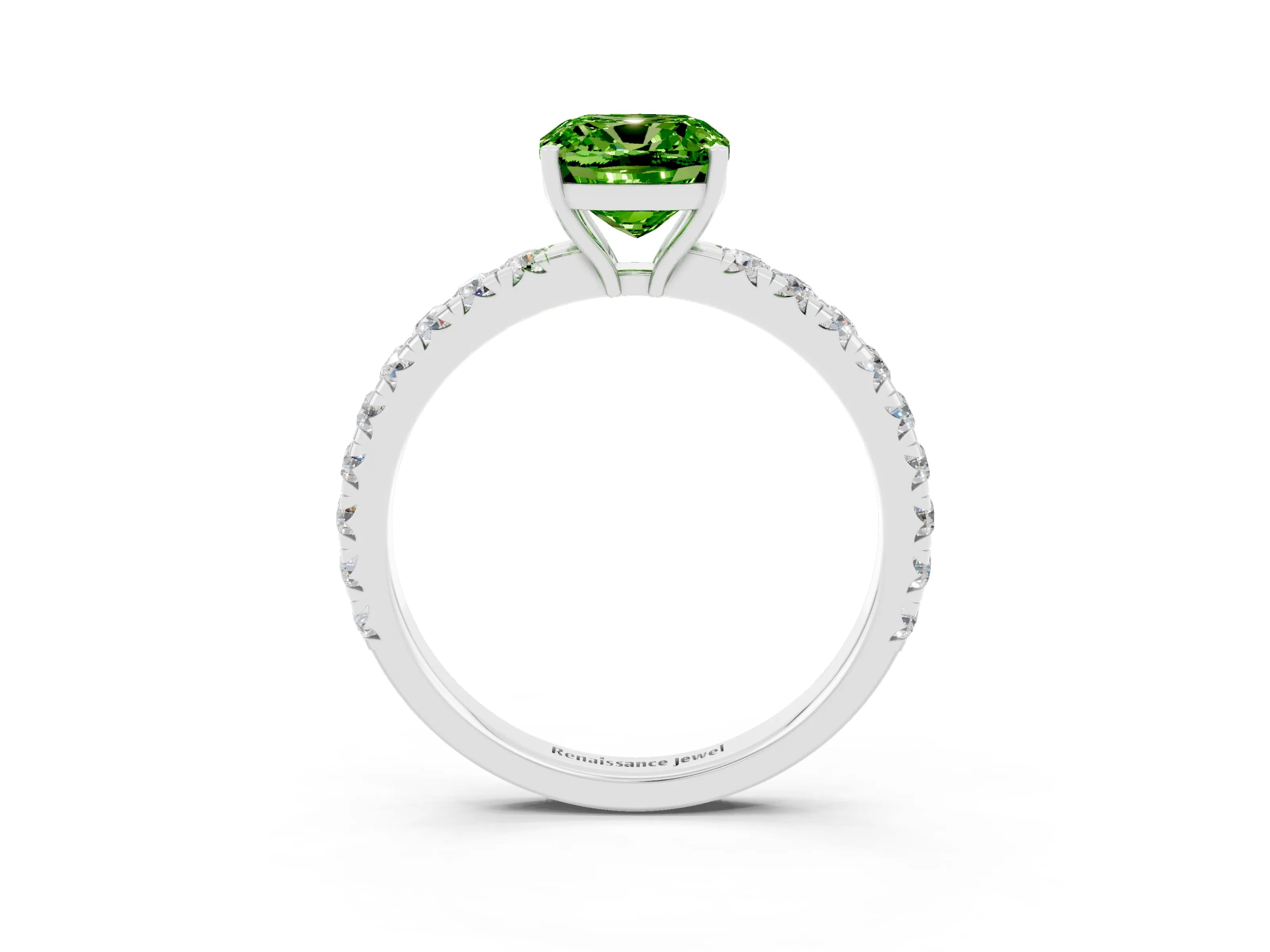White gold Cushion Cut Peridot Pavé Solitaire Engagement Ring with Four-Prong Setting_15