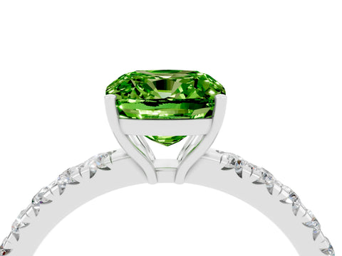 White gold Cushion Cut Peridot Pavé Solitaire Engagement Ring with Four-Prong Setting_16