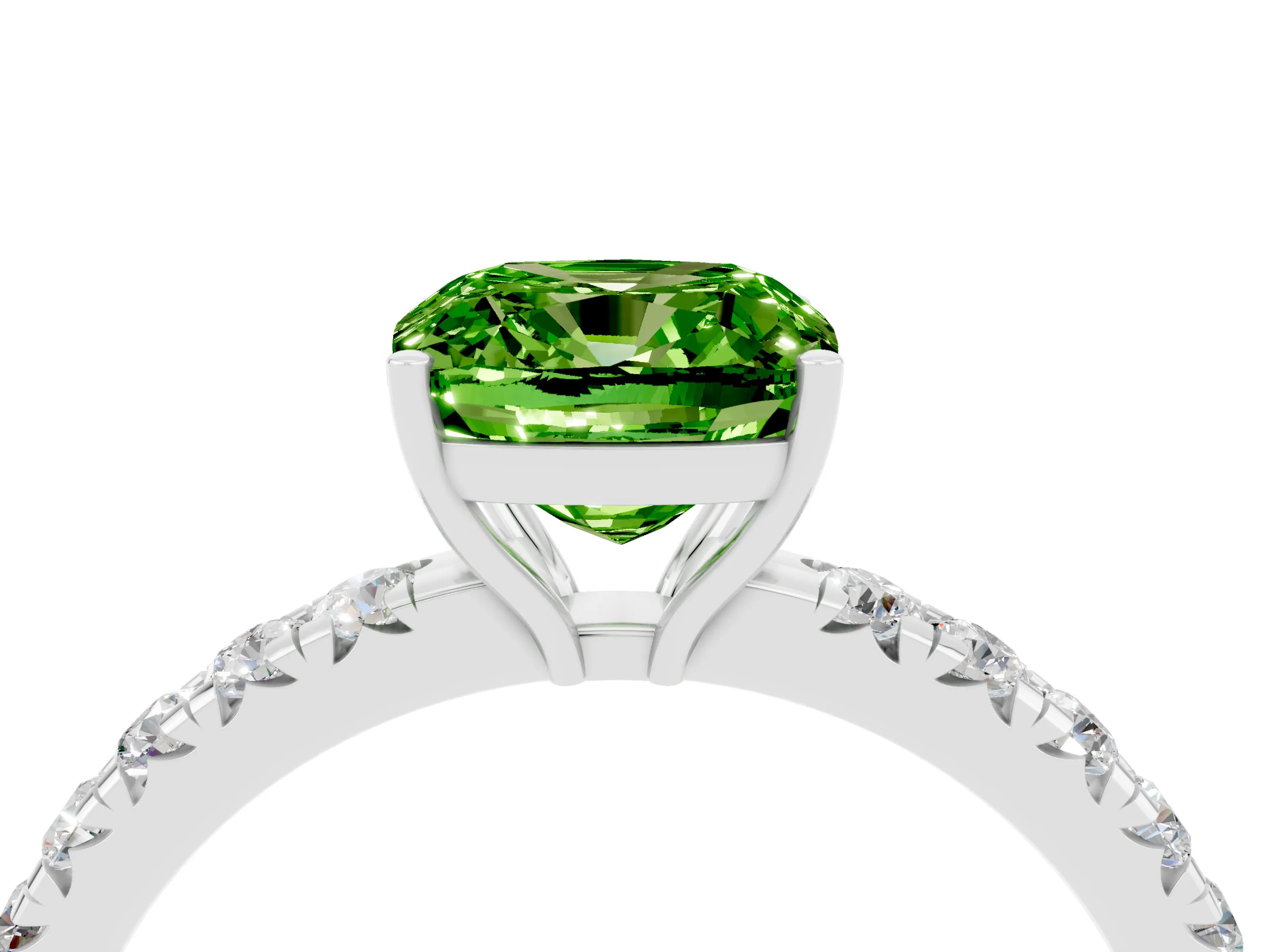 White gold Cushion Cut Peridot Pavé Solitaire Engagement Ring with Four-Prong Setting_16