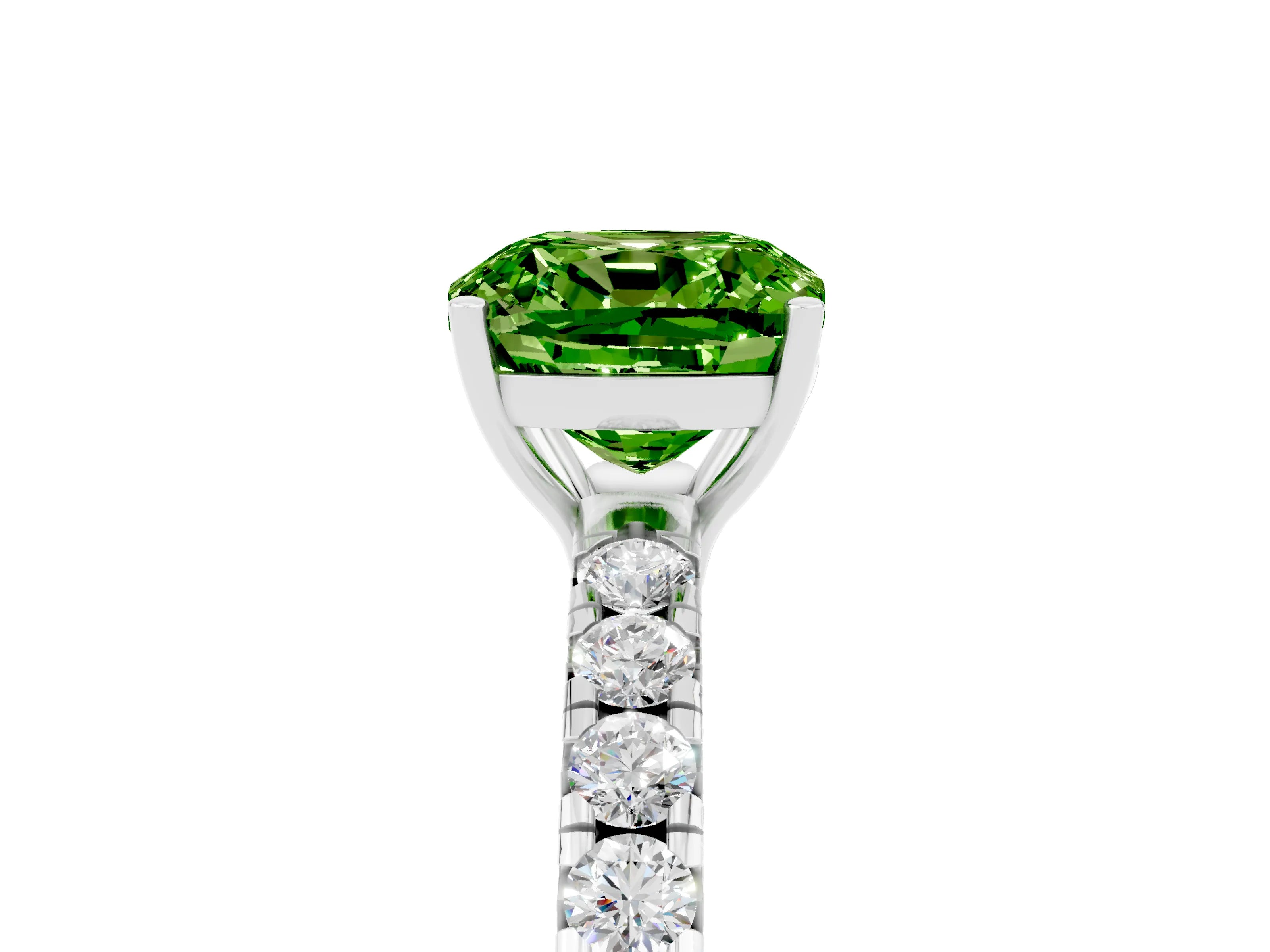 White gold Cushion Cut Peridot Pavé Solitaire Engagement Ring with Four-Prong Setting_17