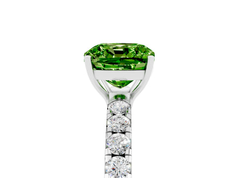 White gold Cushion Cut Peridot Pavé Solitaire Engagement Ring with Four-Prong Setting_17