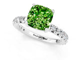 White gold Cushion Cut Peridot Pavé Solitaire Ring with Round Band and Prong Setting_37