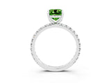 White gold Cushion Cut Peridot Pavé Solitaire Ring with Round Band and Prong Setting_39