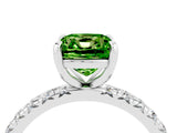 White gold Cushion Cut Peridot Pavé Solitaire Ring with Round Band and Prong Setting_40