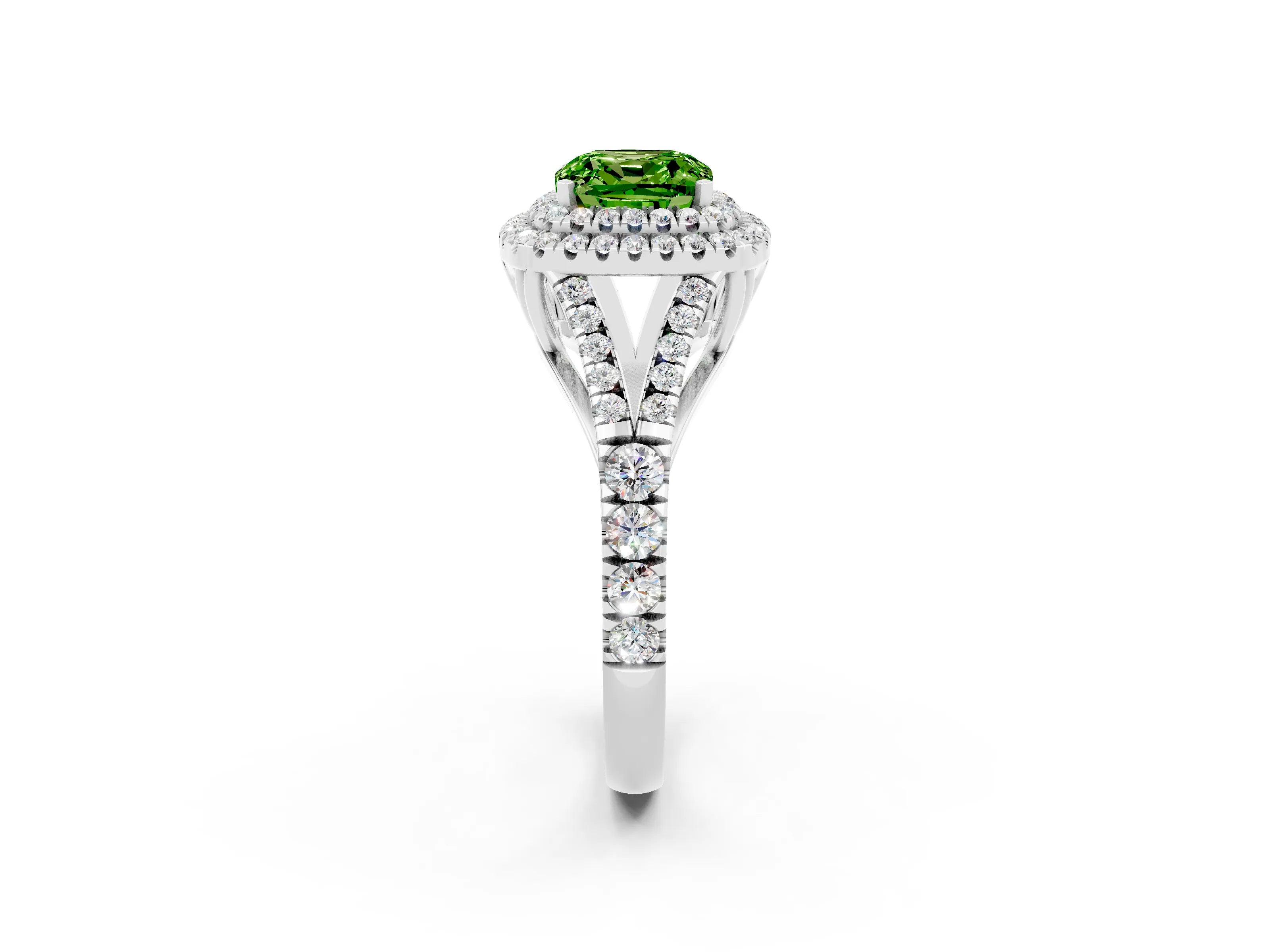 White gold Cushion Cut Peridot Pavé Split Shank Double Halo Engagement Ring_2